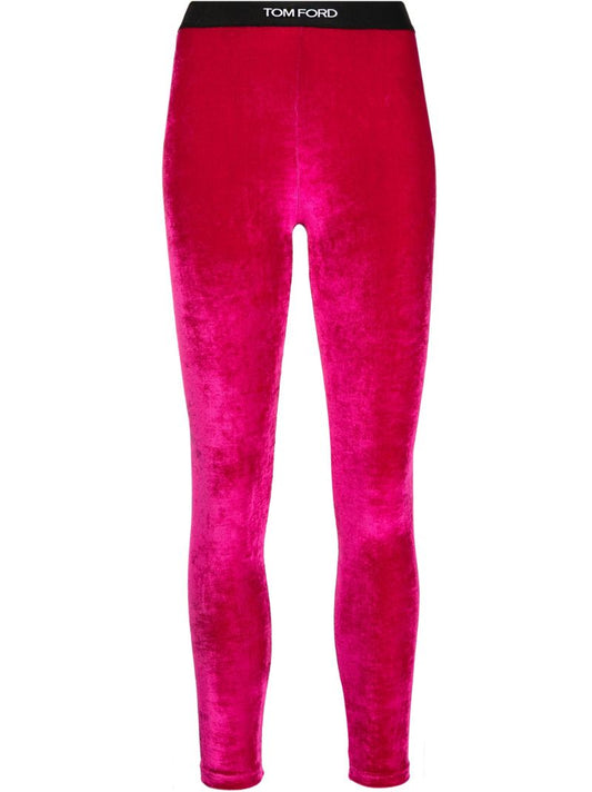 Pink Logo Waistband Velvet Leggings