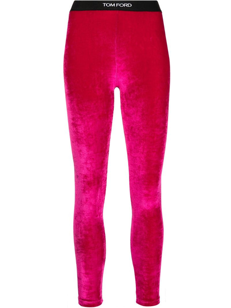 Pink Logo Waistband Velvet Leggings