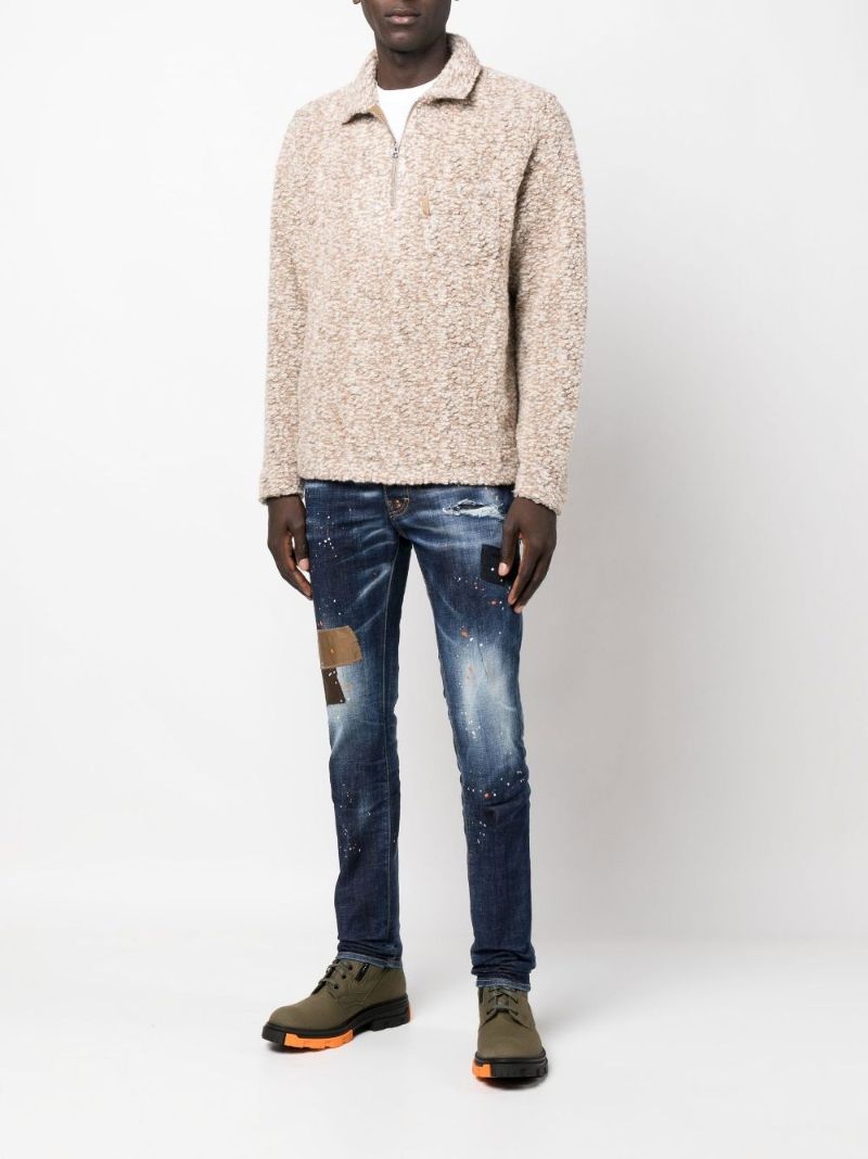Blue Dark Knee Patch Distressed Jeans