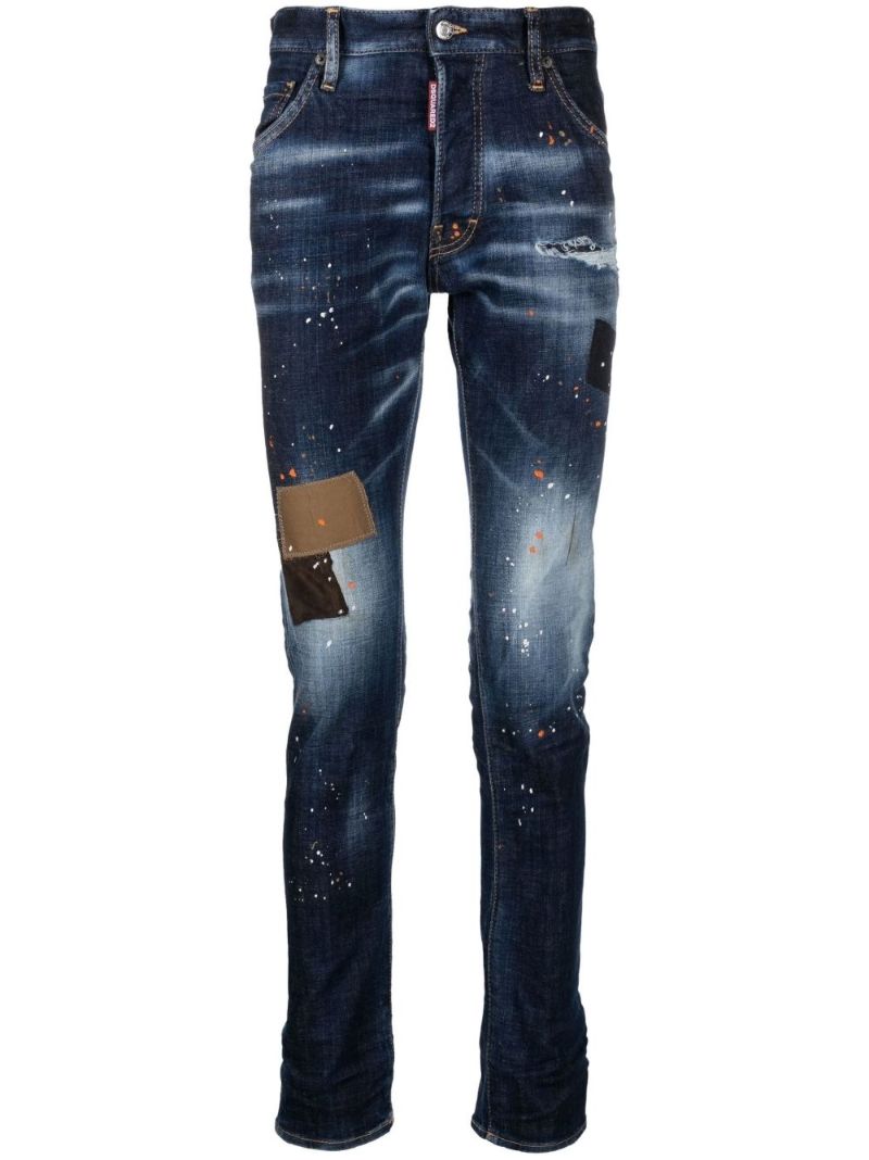 Blue Dark Knee Patch Distressed Jeans