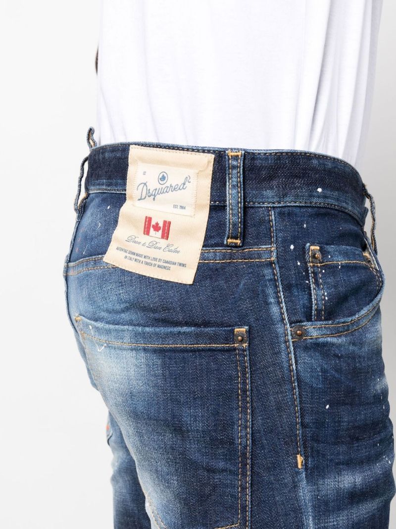 Blue Dark Knee Patch Distressed Jeans