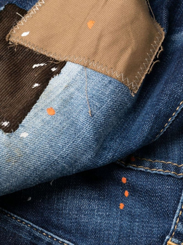 Blue Dark Knee Patch Distressed Jeans