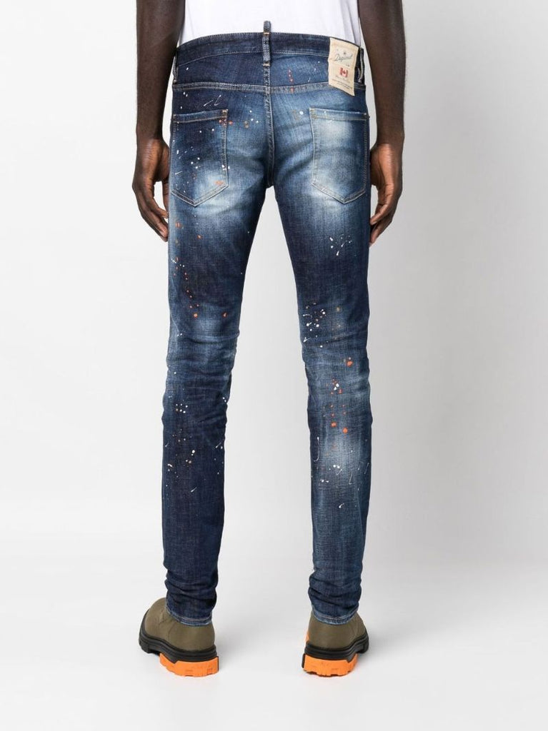 Blue Dark Knee Patch Distressed Jeans
