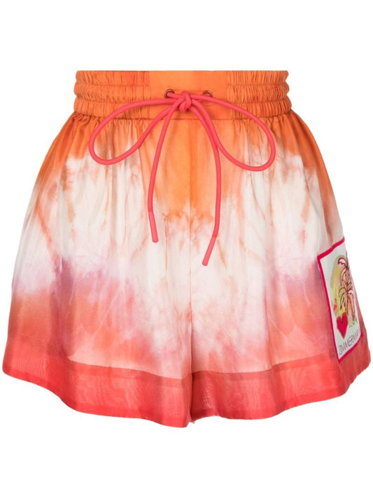 Orange Tie-dye Print Silk Shorts