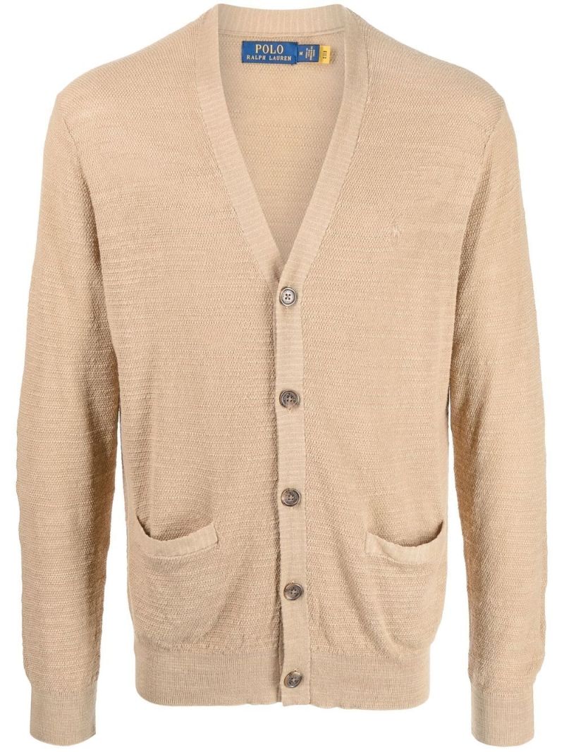 Brown V-neck Cotton Cardigan