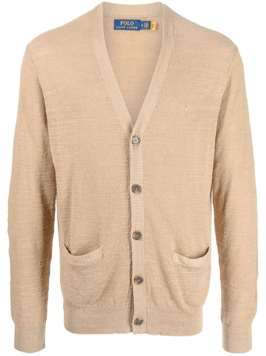 Brown V-neck Cotton Cardigan