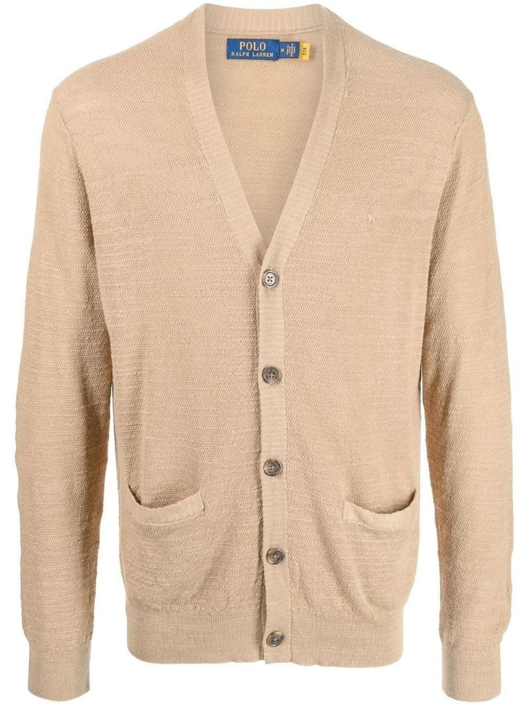 Brown V-neck Cotton Cardigan