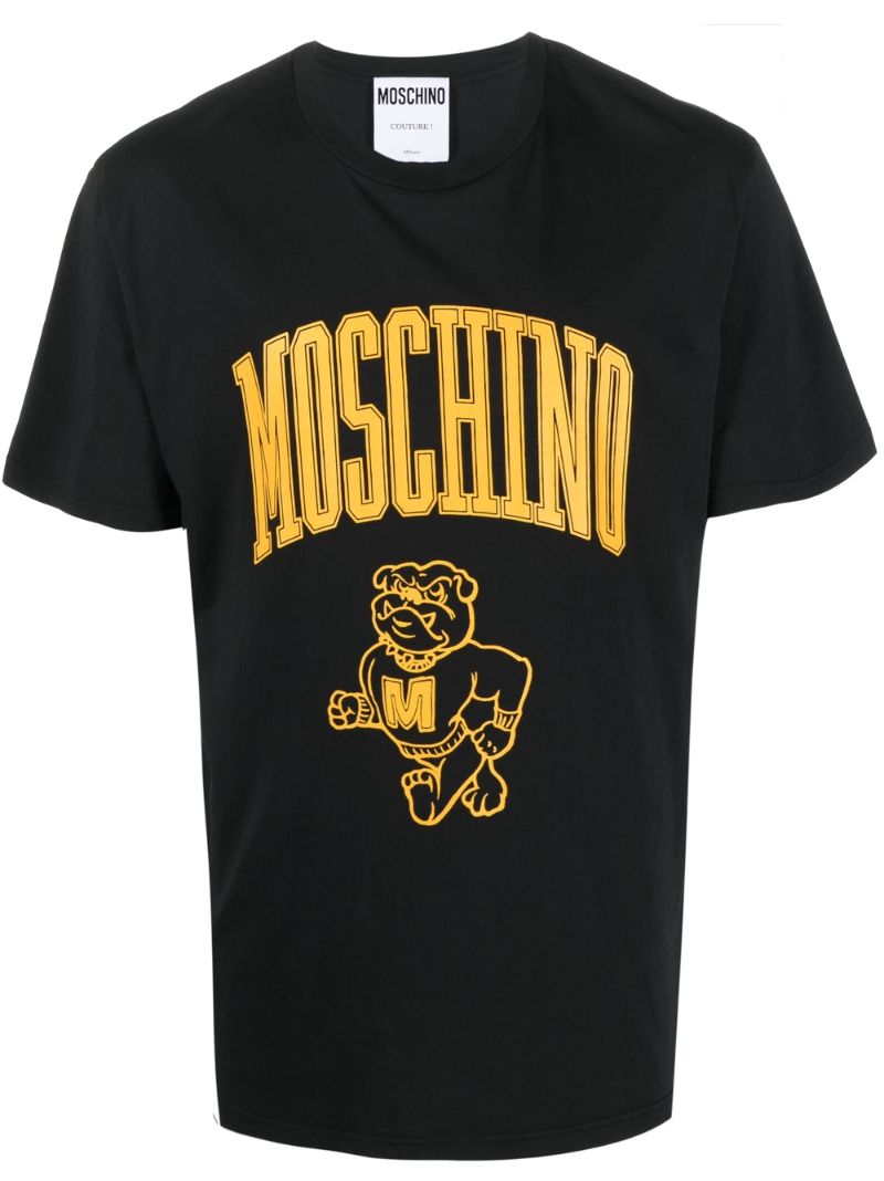Black Varsity Logo Print Cotton T-shirt