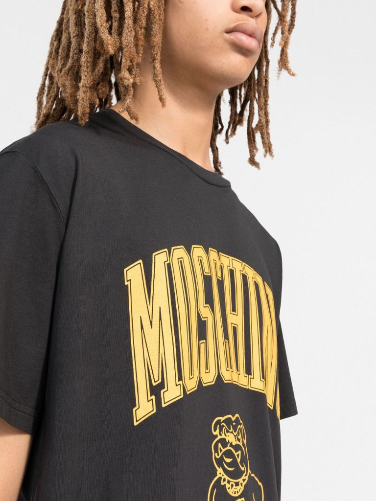 Black Varsity Logo Print Cotton T-shirt