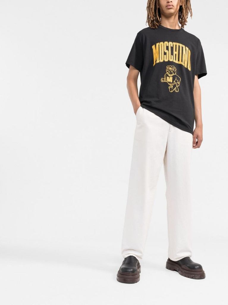 Black Varsity Logo Print Cotton T-shirt
