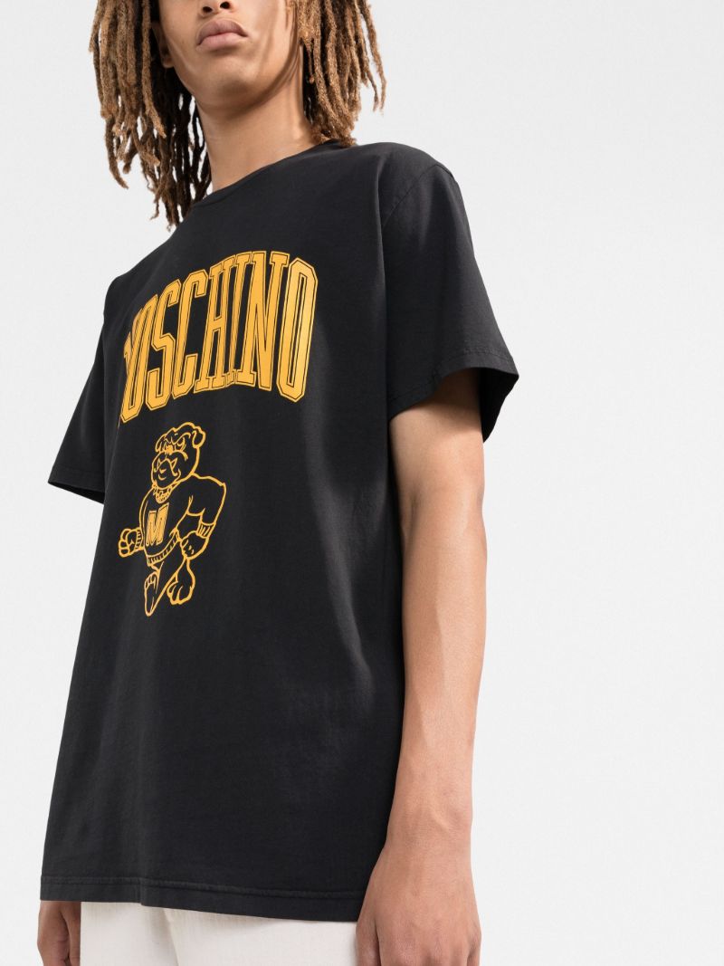 Black Varsity Logo Print Cotton T-shirt