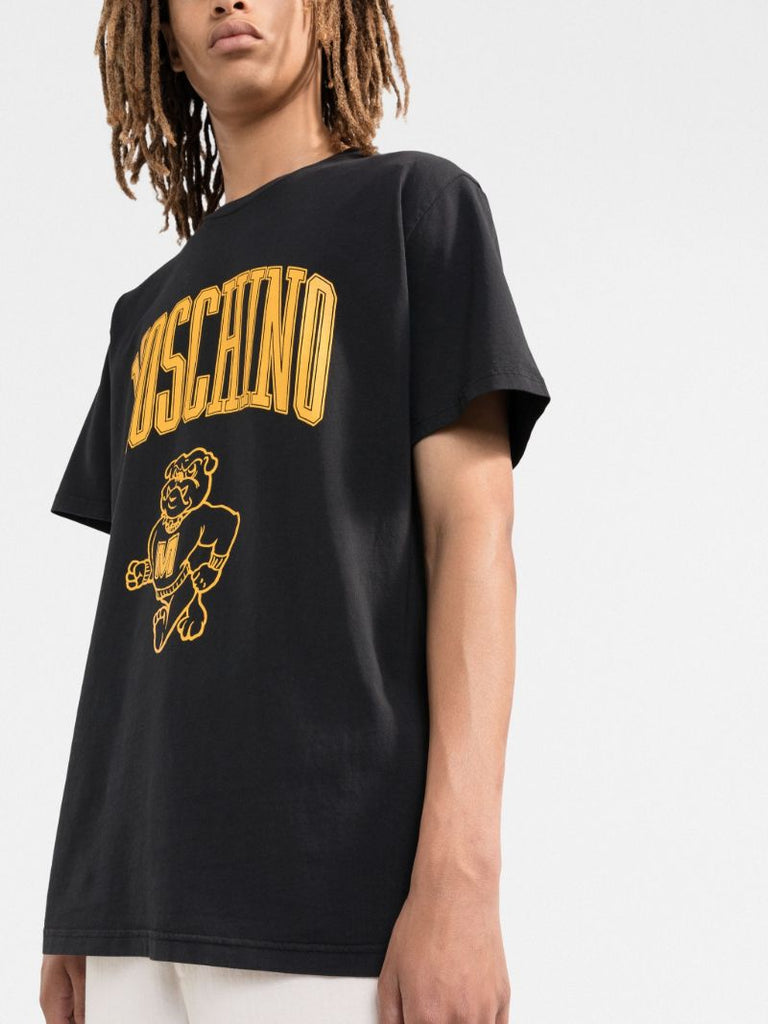 Black Varsity Logo Print Cotton T-shirt
