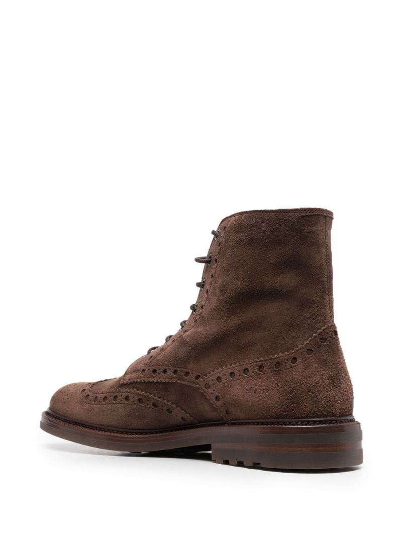 Brown Brogue Detail Suede Ankle Boots