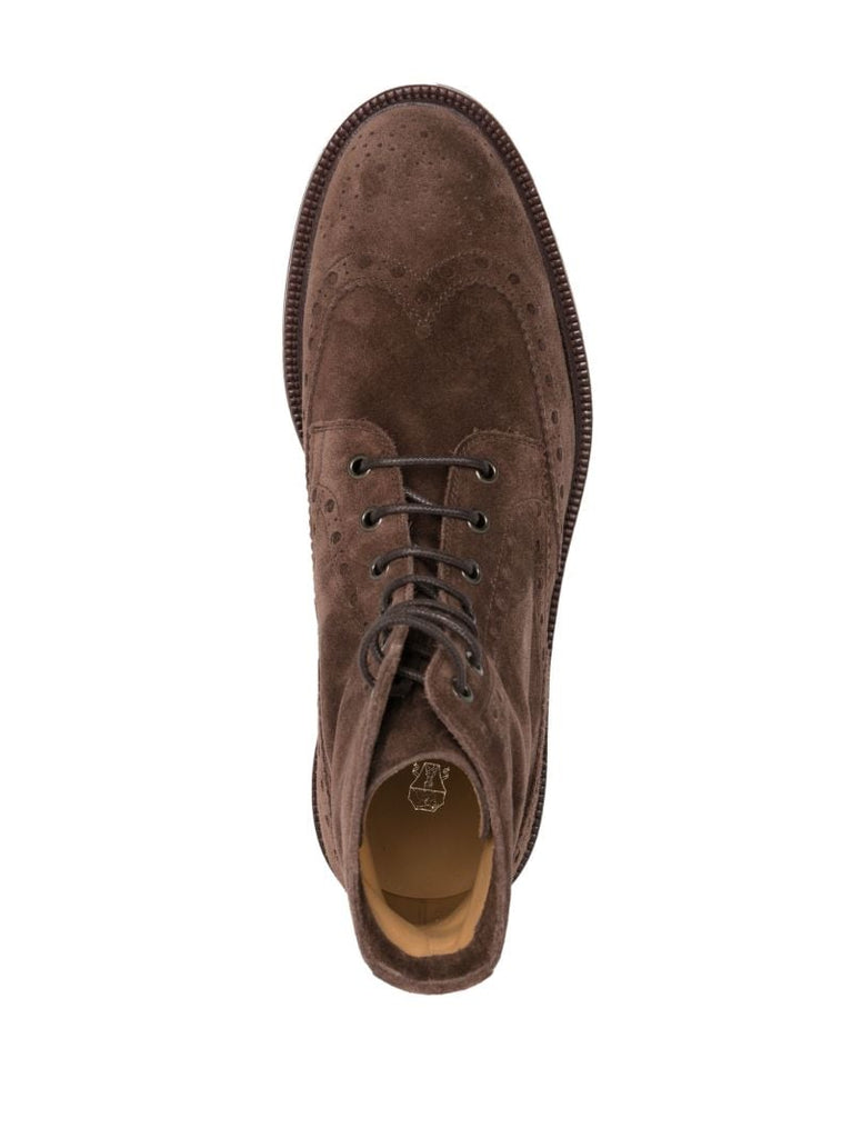 Brown Brogue Detail Suede Ankle Boots