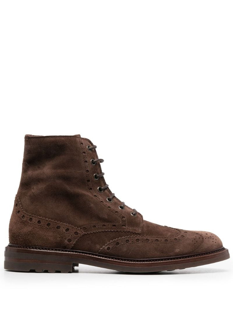 Brown Brogue Detail Suede Ankle Boots