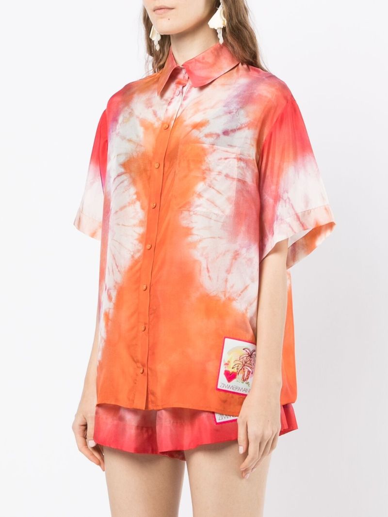 Orange Violet Tie-dye Silk Shirt