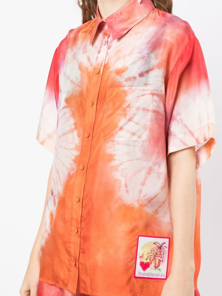 Orange Violet Tie-dye Silk Shirt