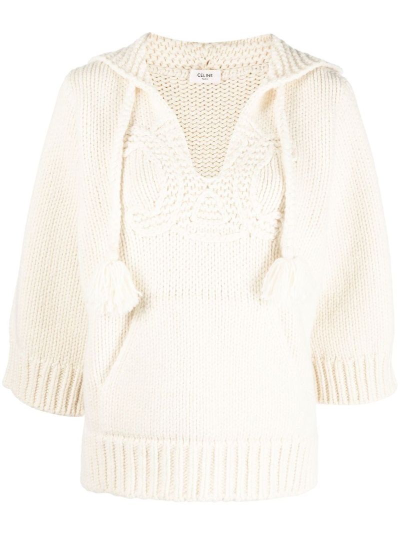 White Triomphe Embroidery Wool Sweater