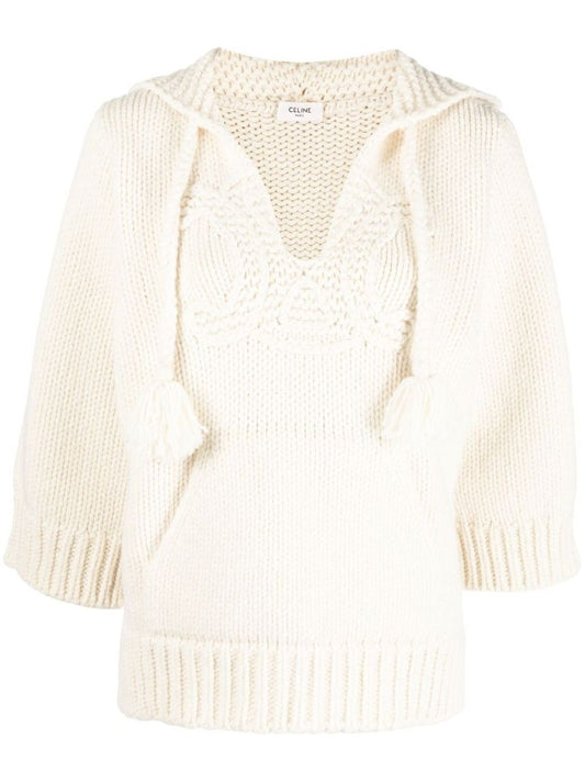 White Triomphe Embroidery Wool Sweater