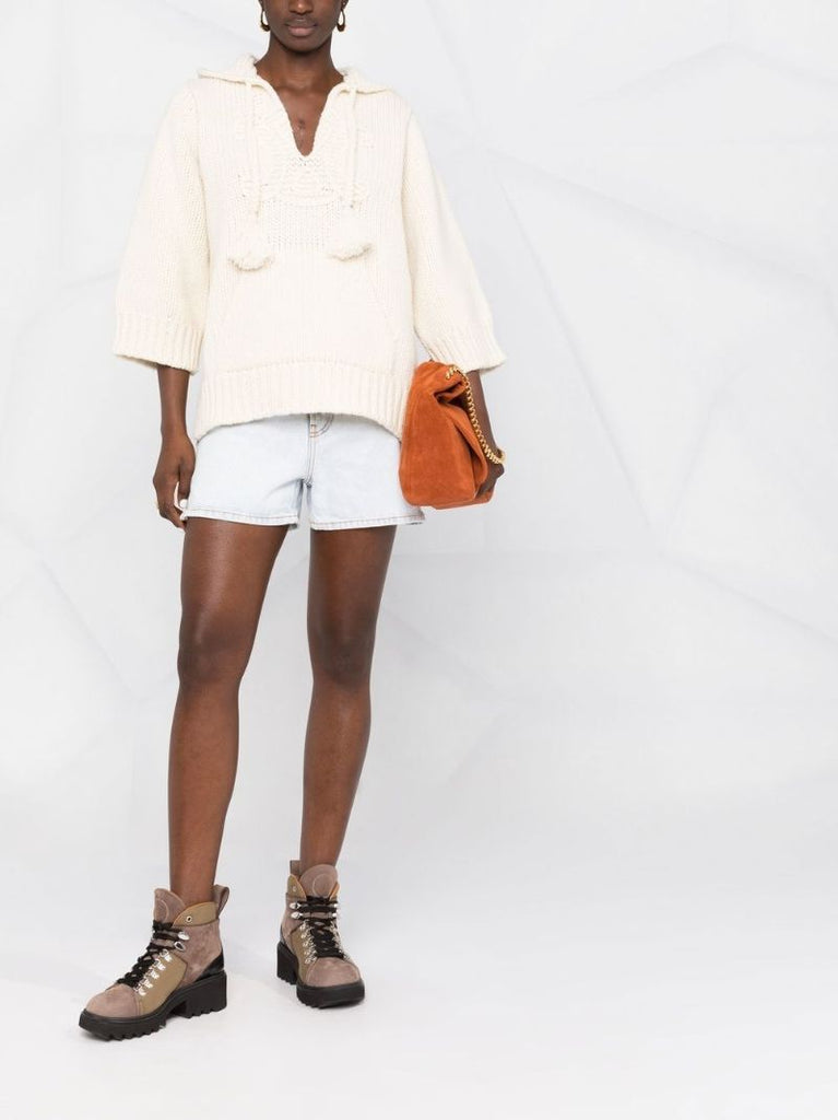 White Triomphe Embroidery Wool Sweater