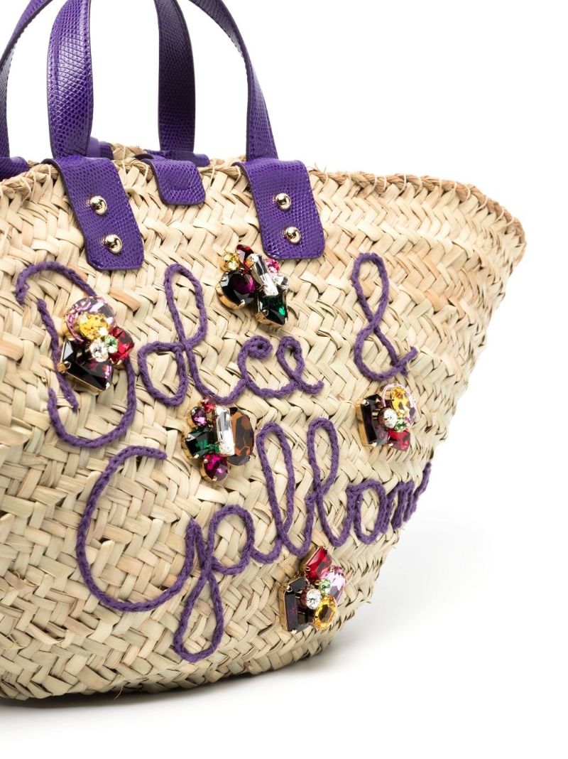 Neutral Kendra Embellished Straw Tote Bag