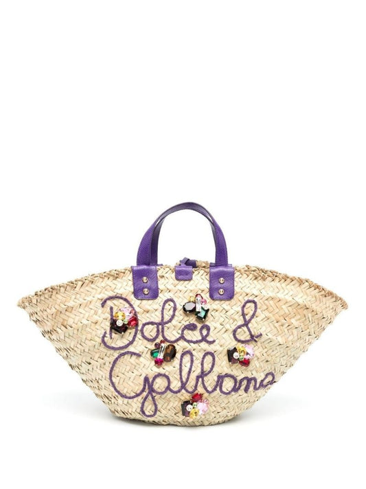 Neutral Kendra Embellished Straw Tote Bag