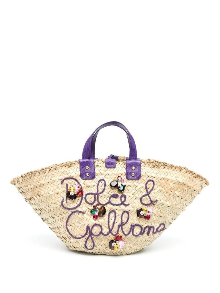Neutral Kendra Embellished Straw Tote Bag