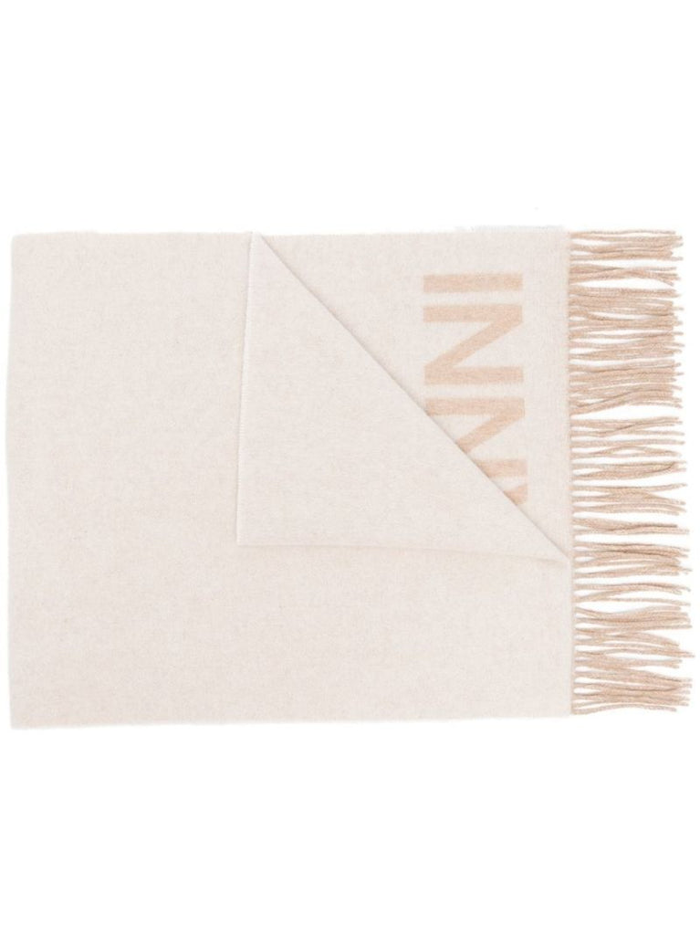 Neutral Logo Jacquard Wool Scarf