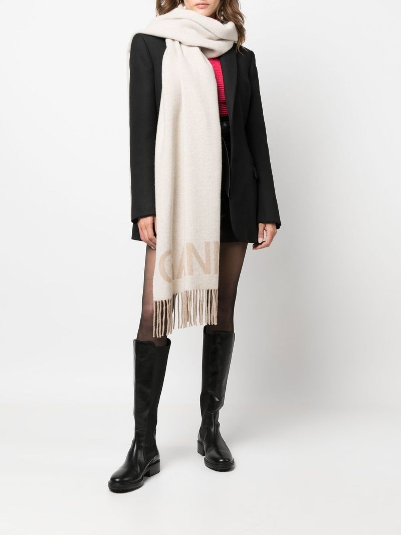 Neutral Logo Jacquard Wool Scarf