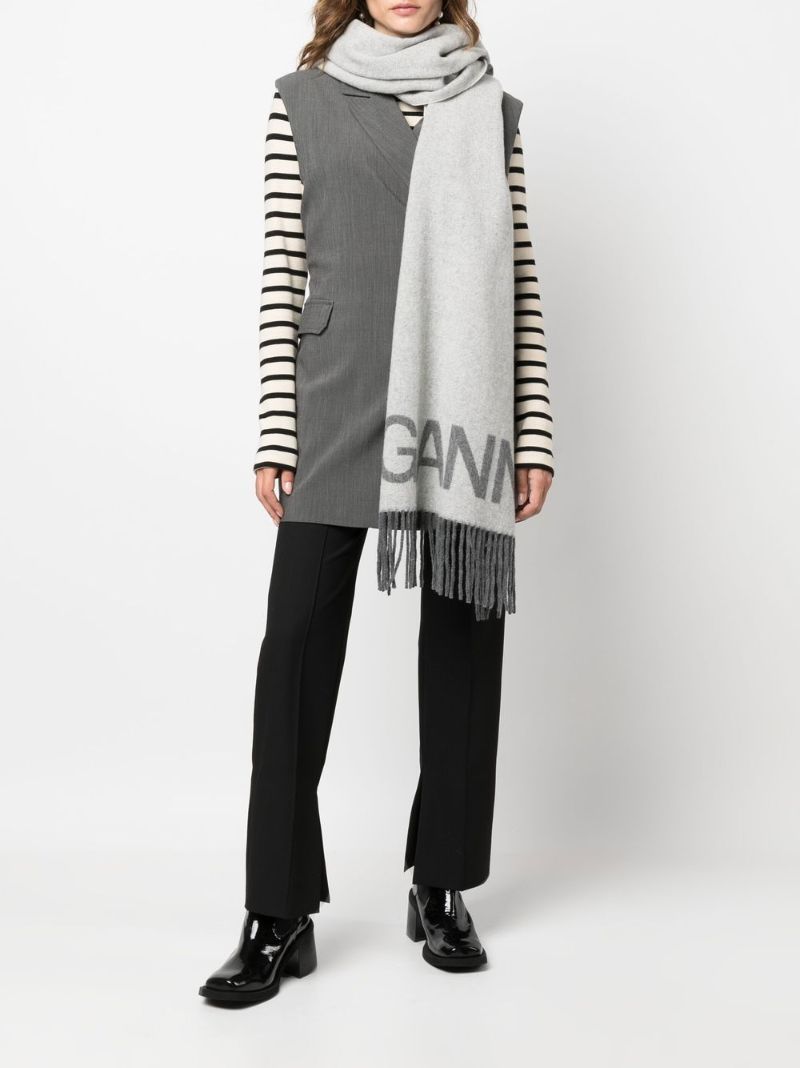 Grey Logo Jacquard Wool Scarf