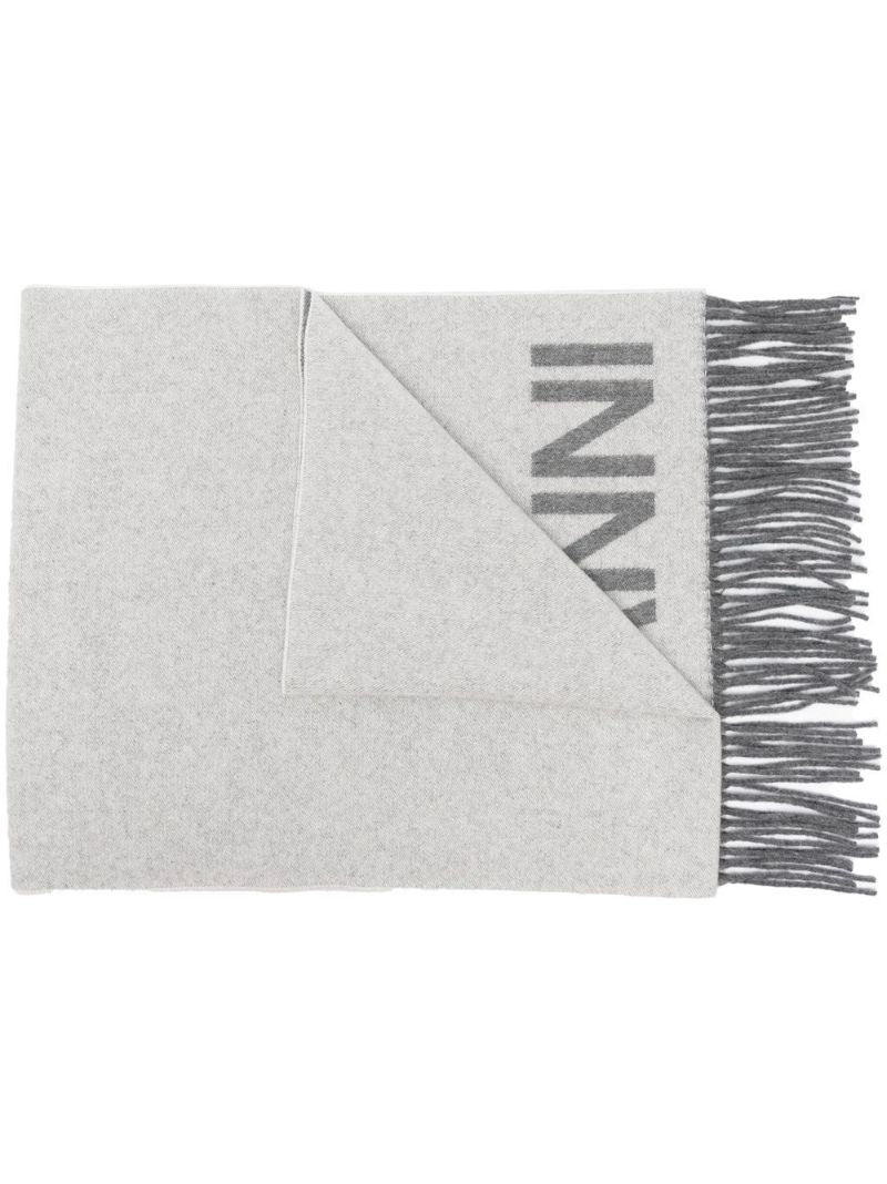 Grey Logo Jacquard Wool Scarf