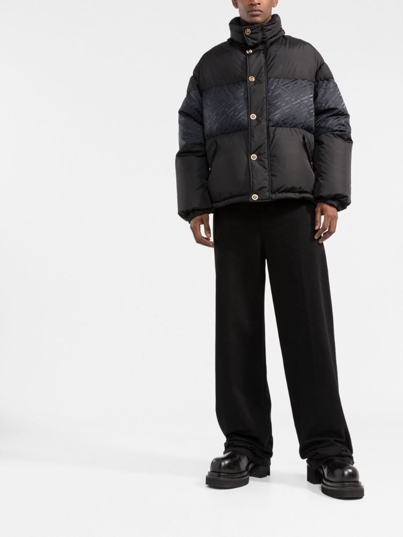 Black Greca Motif Panelled Puffer Jacket
