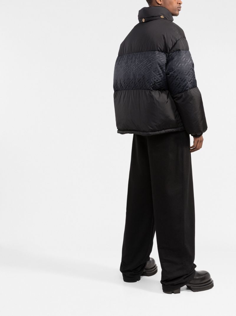 Black Greca Motif Panelled Puffer Jacket