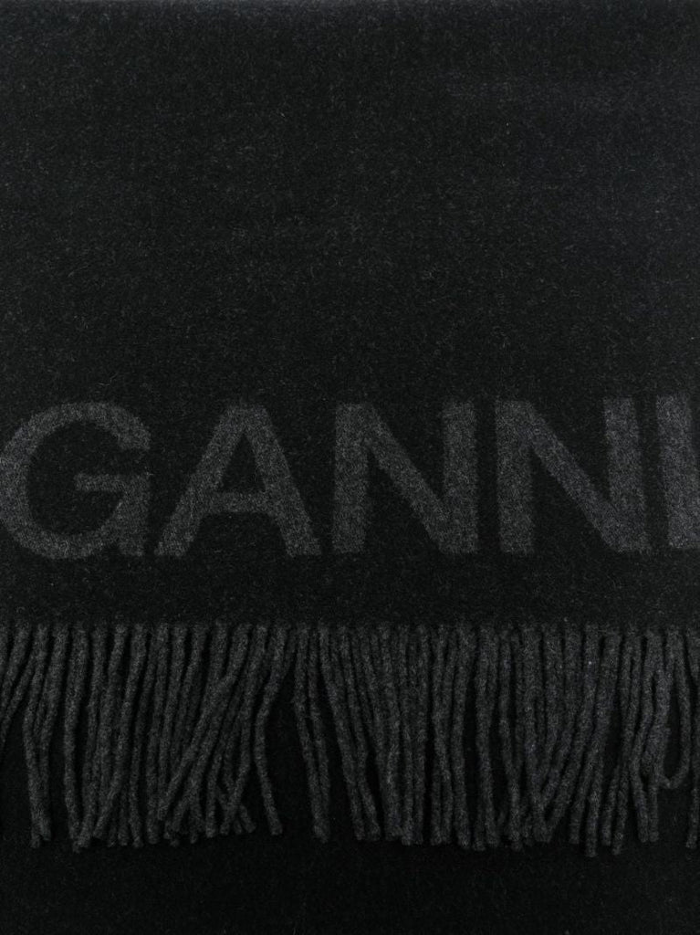 Black Logo Jacquard Wool Scarf