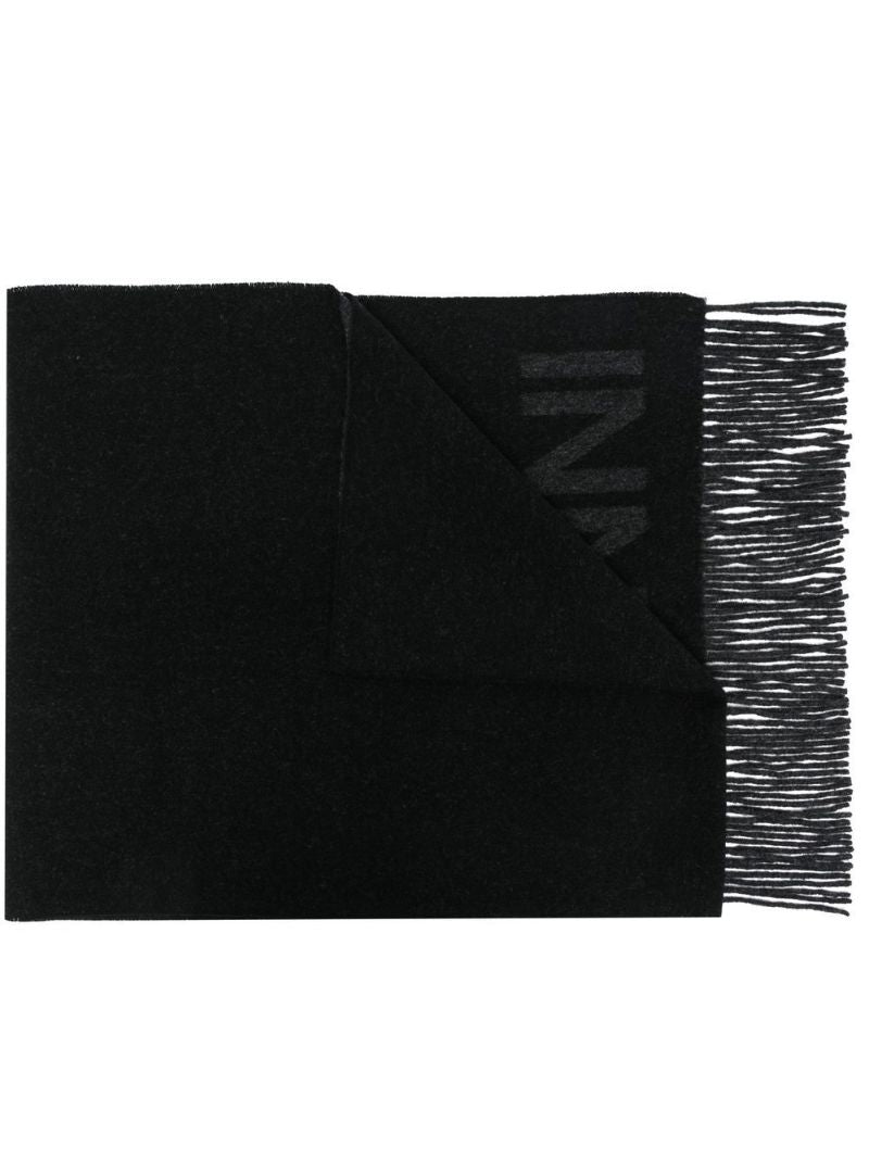Black Logo Jacquard Wool Scarf