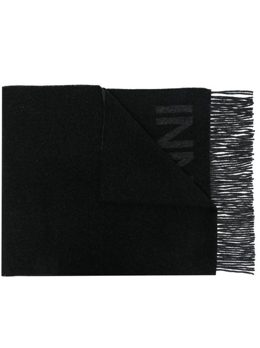 Black Logo Jacquard Wool Scarf