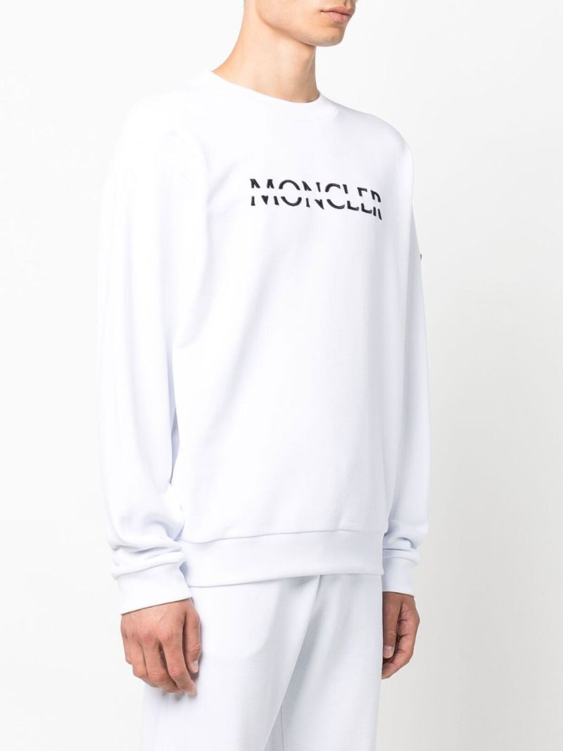 White Logo Embroidered Cotton Fleece Sweatshirt