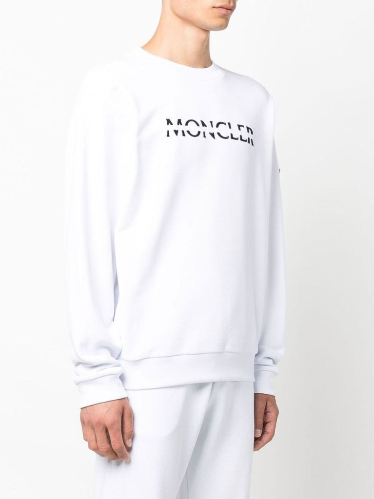 White Logo Embroidered Cotton Fleece Sweatshirt