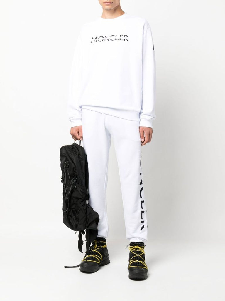 White Logo Embroidered Cotton Fleece Sweatshirt