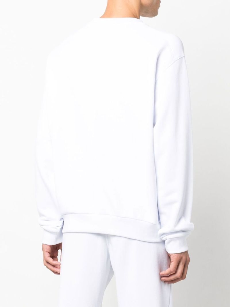 White Logo Embroidered Cotton Fleece Sweatshirt