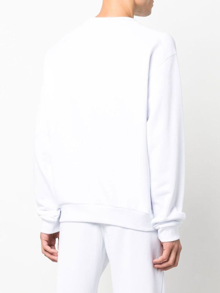 White Logo Embroidered Cotton Fleece Sweatshirt