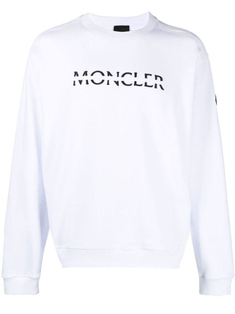 White Logo Embroidered Cotton Fleece Sweatshirt