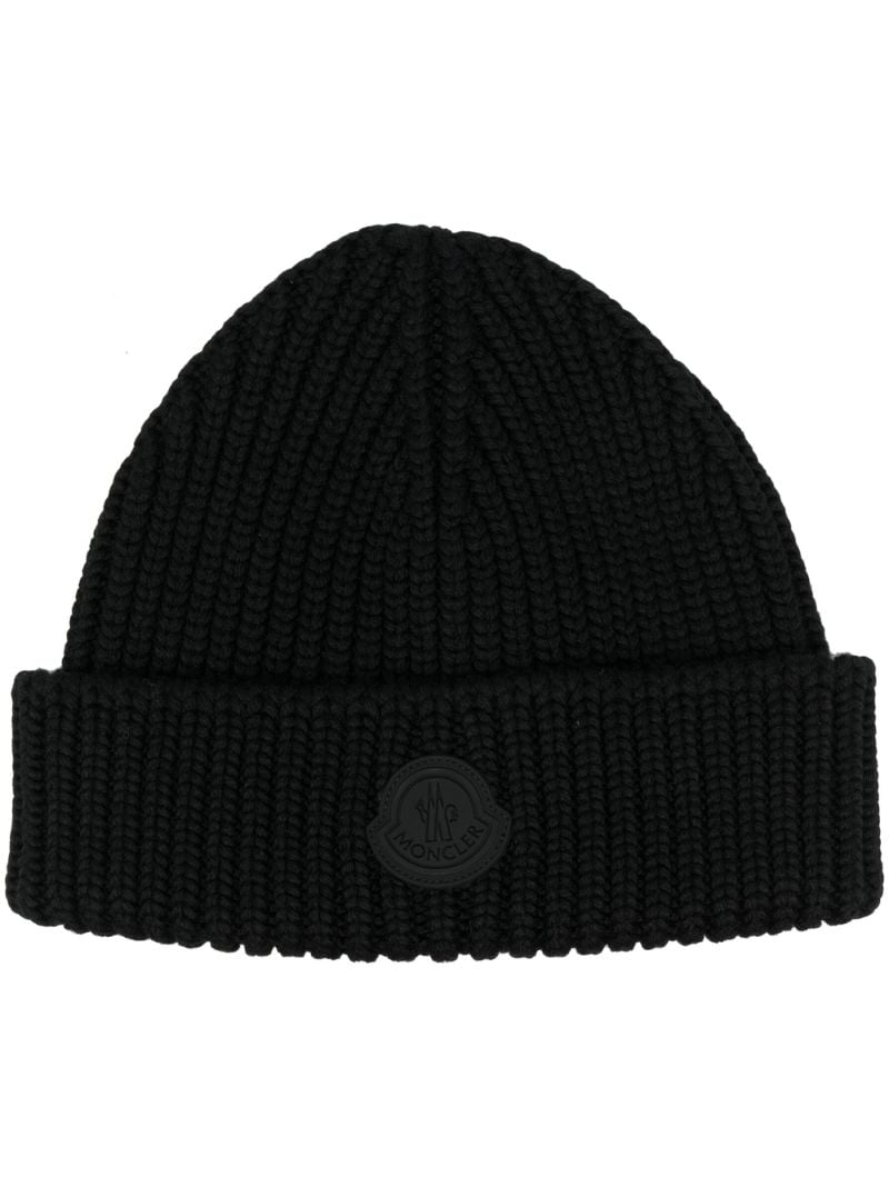 Black Logo Wool Beanie Hat
