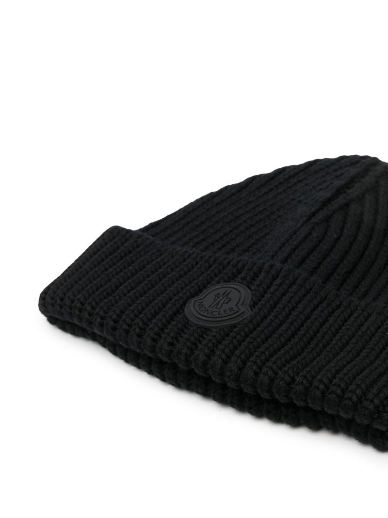 Black Logo Wool Beanie Hat
