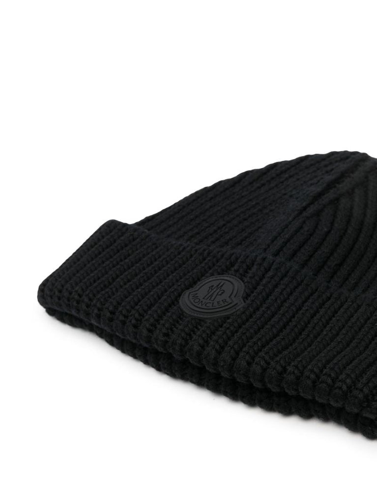 Black Logo Wool Beanie Hat