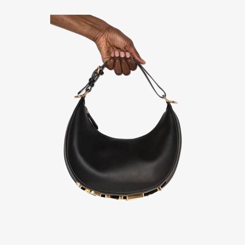 Black Fendigraphy Hobo Leather Shoulder Bag
