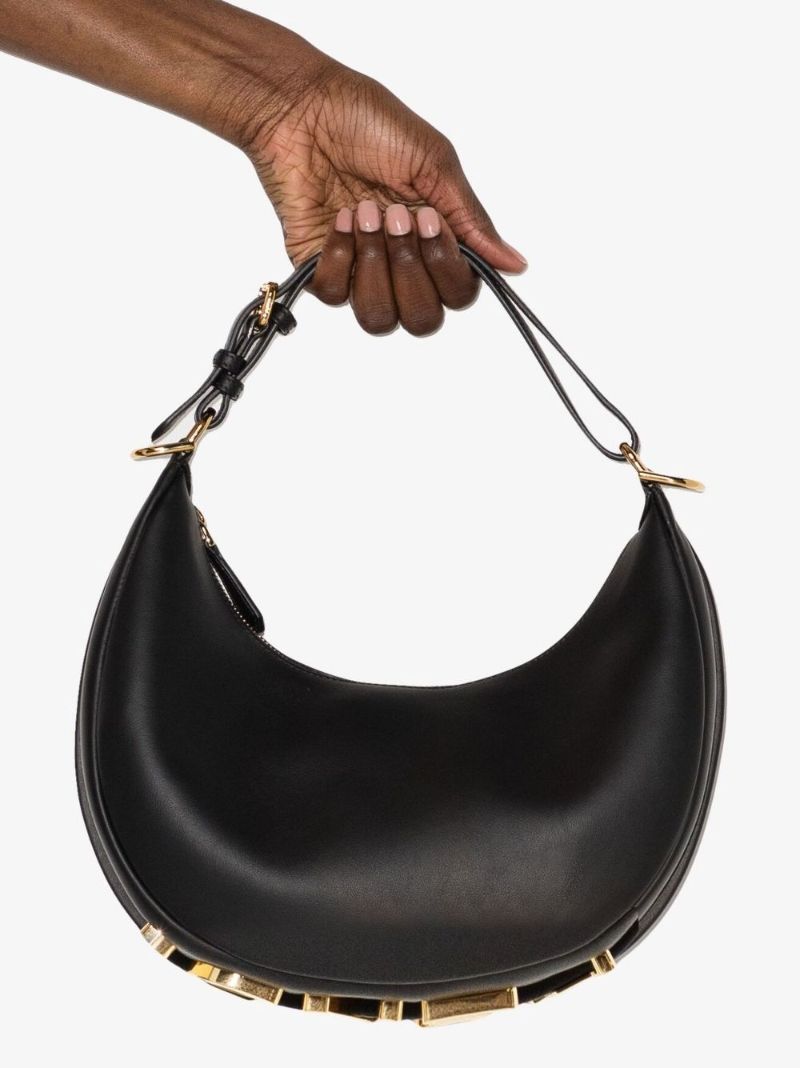 Black Fendigraphy Hobo Leather Shoulder Bag