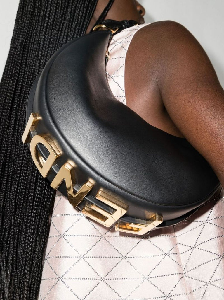 Black Fendigraphy Hobo Leather Shoulder Bag
