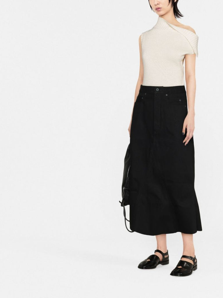Black Bolan Denim Midi Skirt