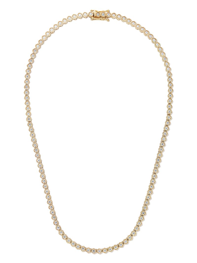 18k Yellow Gold Hexagon Diamond Tennis Necklace